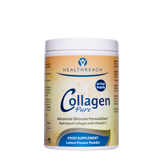 An image of Healthreach Lemon Flavour collagen 200g tub containing collagen peptides with vitamin C