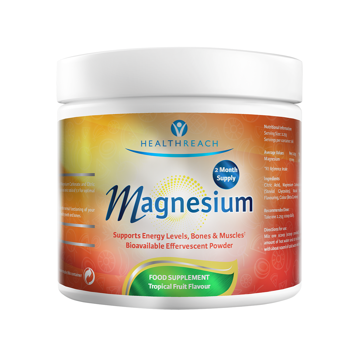 Magnesium Effervescent Powder Tropical Fruit Flavour 150g